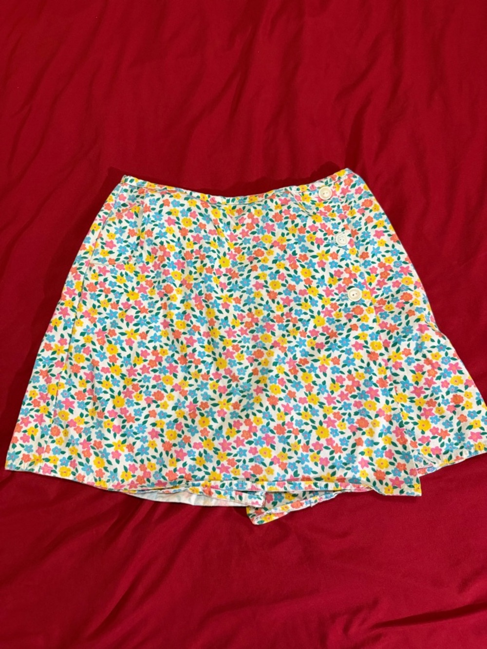 Basic Editions Floral Skort in White with Pink, Yellow & Teal Accents